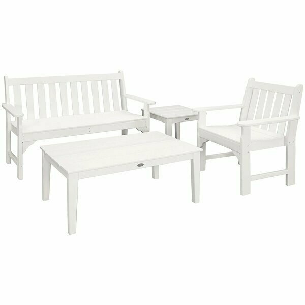 Polywood Vineyard 4-Piece White Bench Seating Set 633PWS3561WH